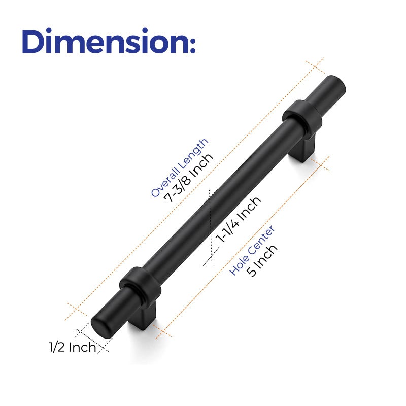 Ravinte 10 Pack 7.38 Inch Cabinet Pulls Matte Black Kitchen Cabinet Hardware Cupboard Handles with Square Base 7.38"" Length 5"" Hole Center - Image 3